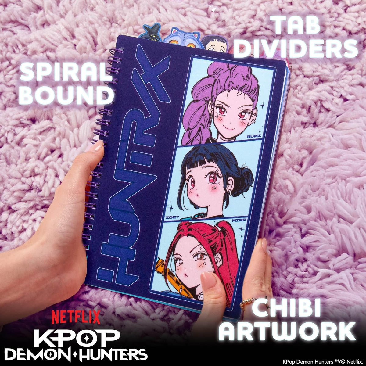 Horizon Group KPOP Demon Hunters Huntr/x Tab Diario | 80 páginas rayadas, encuadernación espiral, tamaño 6x8 pulgadas, 5 pestañas de personajes