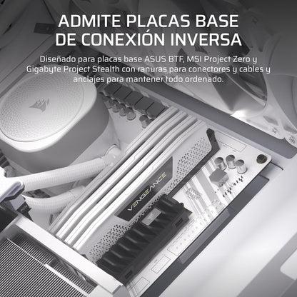 Corsair Frame 4000D Caja Modular Mid–Tower ATX para PC – Alto Flujo de Aire, Sistema de Montaje de Ventiladores InfiniRail™, ASUS BTF, MSI Project Zero, Gigabyte Project Stealth – Blanco