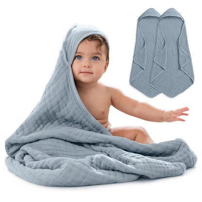 Comfy Cubs Toalla con Capucha para Bebé, Grande, 81 × 81 cm, Paquete de 1 | Azul Pacífico - 6 Capas Algodón Muselina 100% – Suave y Absorbente para Bebés, Niños y Niñas para la Hora del Baño - Azul Pacífico - Paquete de 2 - Bebé