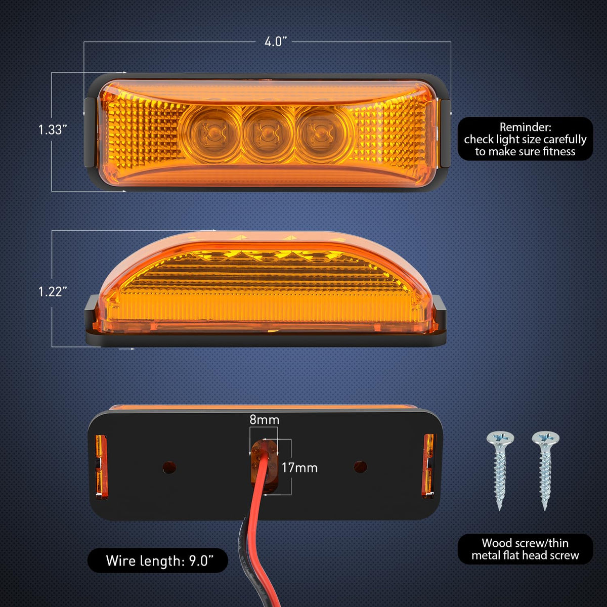 Nilight Luces LED Indicadoras de Holgura para Remolque, 3.9 in, Ámbar, Impermeables, 2 Piezas, TL-16
