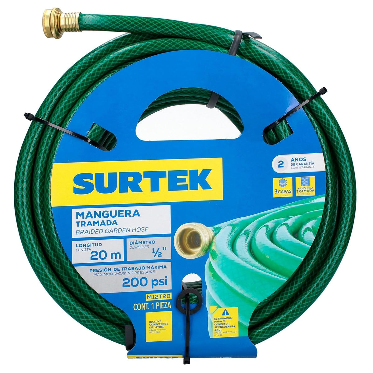 Surtek M12T20 Manguera para jardín tramada con conector metálico 1/2", 20 m