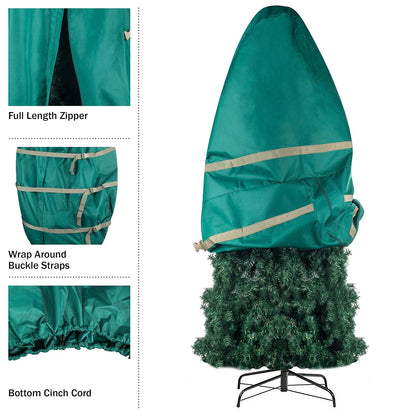 Tiny Tim Totes - Bolsa de almacenamiento para árbol de Navidad con cierre vertical para árboles artificiales de 9 pies con correas de hebilla y cincha (verde)