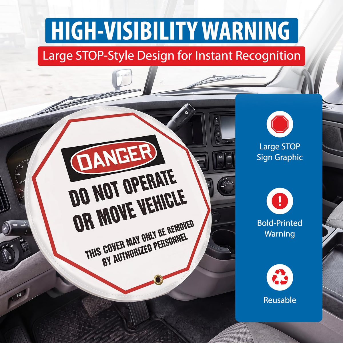 AccuformNMC - Funda de volante para etiqueta de bloqueo, estilo OSHA-Legend Danger Do not Operate or Move Vehicle..., vinilo reforzado, 20 pulgadas de diámetro, KDD824