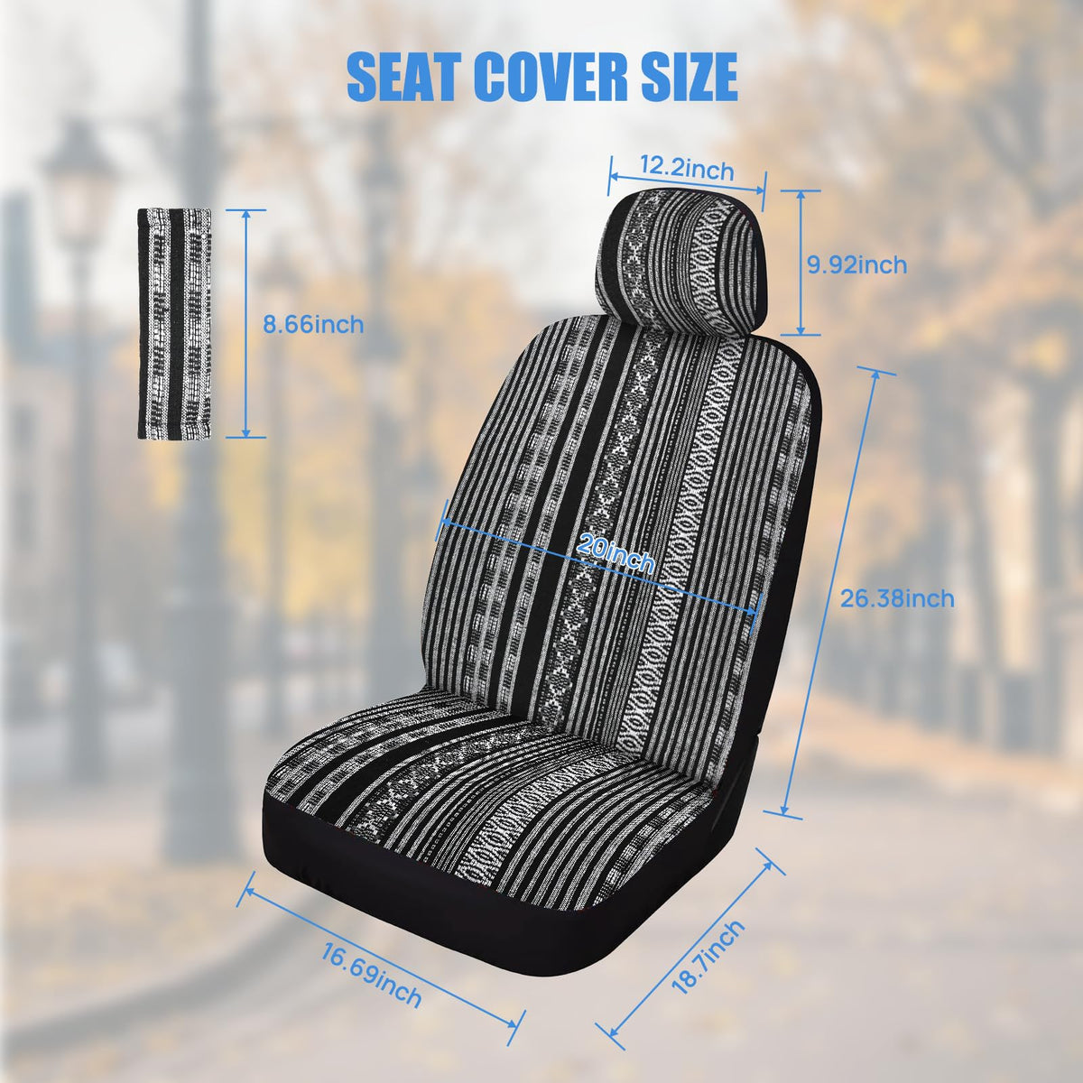 Nilight Car Seat Covers 2PCS Black Stripes Baja Saddle Blanket with Shoulder Pads Washable Striped Woven Airbag Compatible Universal for Cars SUV Truck Front Seat