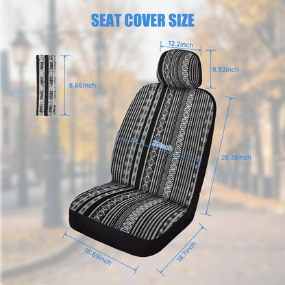 Nilight Car Seat Covers 2PCS Black Stripes Baja Saddle Blanket with Shoulder Pads Washable Striped Woven Airbag Compatible Universal for Cars SUV Truck Front Seat