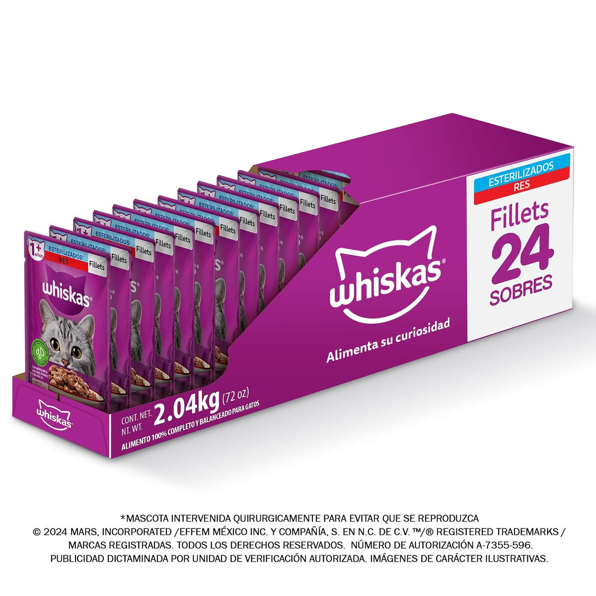 Whiskas Sobres para Gatos Adultos Esterilizados Sabor Res 24 Piezas de 85gr