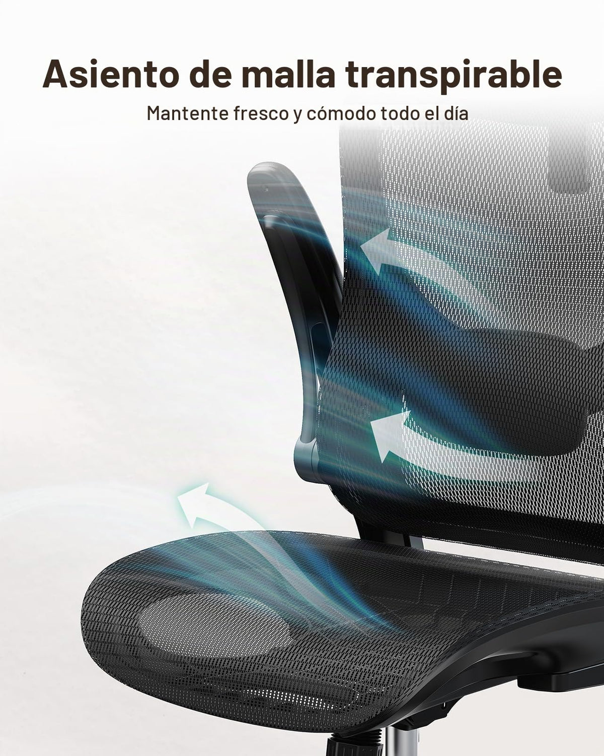Silla de Oficina Ergonómica Marsail: Silla de Computadora con Malla de Respaldo Alto, Soporte Lumbar Ajustable, Reposabrazos y Ruedas 3D
