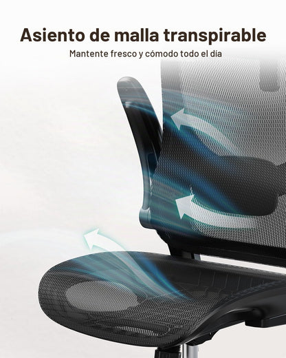 Silla de Oficina Ergonómica Marsail: Silla de Computadora con Malla de Respaldo Alto, Soporte Lumbar Ajustable, Reposabrazos y Ruedas 3D
