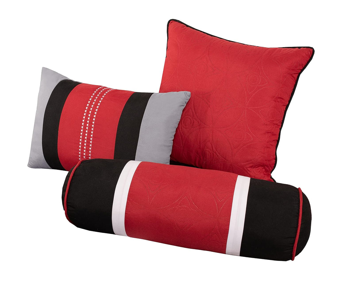 Chezmoi Collection - Juego de edredón Acolchado de 7 Piezas con diseño de Patchwork - Queen, Rojo/Gris/Negro