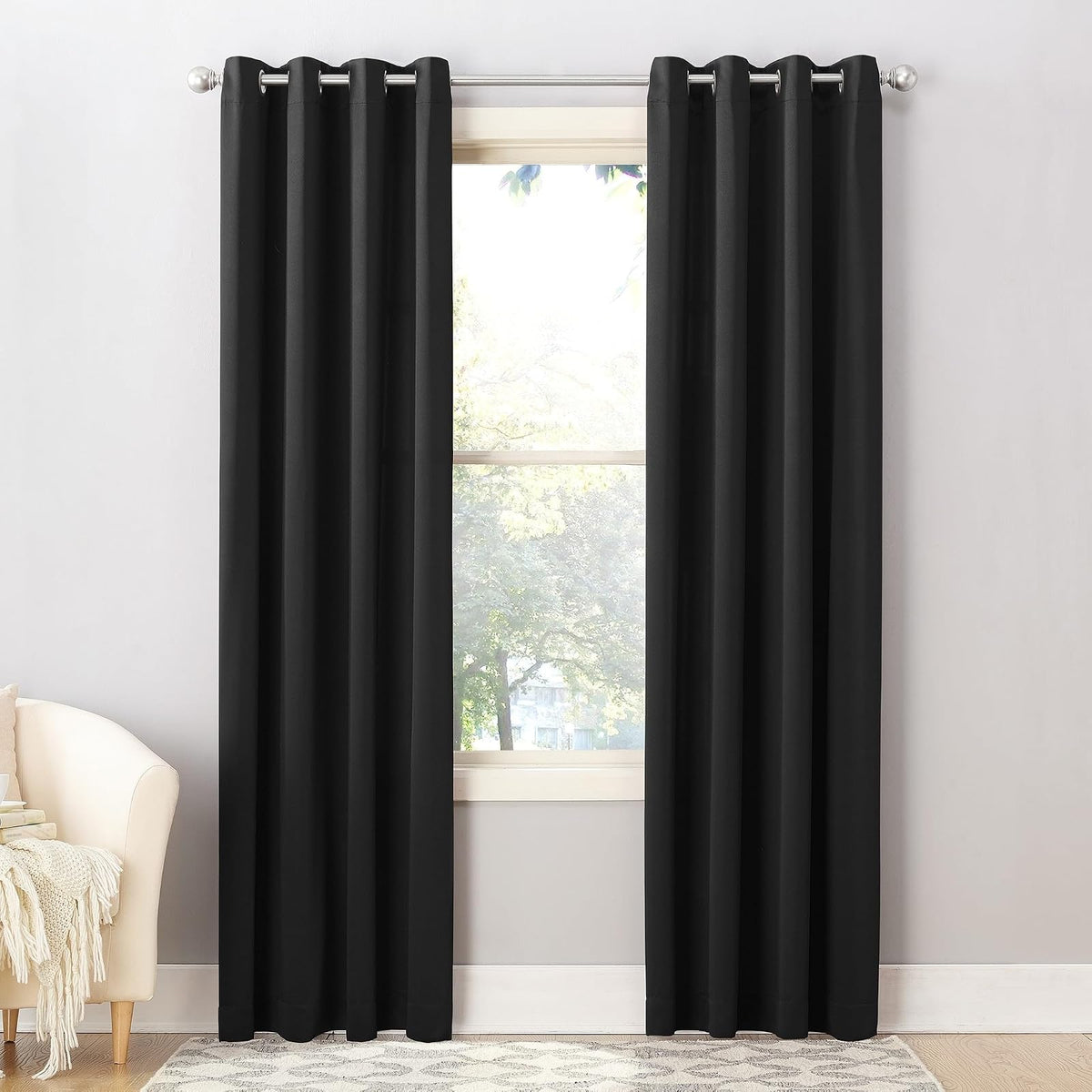 Sun Zero Barrow Cortina para Ahorro de Energía con Ojales - 137.2An x 241.3Al cm (1 Paneles) - Negro