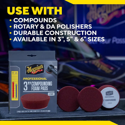 Meguiar's, Almohadillas de Espuma para Pulido Profesional 3", M3CFP3, 3pz. | Almohadilla de espuma profesional para compuestos, utiliza con compuestos para quitar defectos pesados y marcas de lijado
