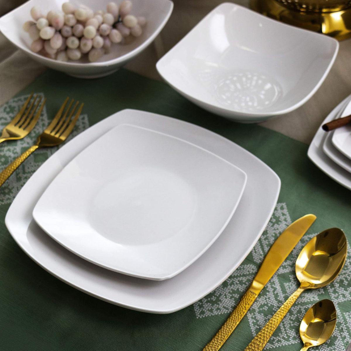 Elama - Juego de vajilla de porcelana blanca, 18 piezas, Newman