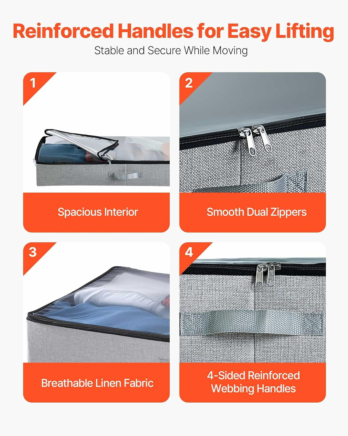 VEVOR Contenedor de Almacenaje para Debajo de Cama 850 x 430 x 120 mm 2 Piezas Bolsa de Almacenamiento Bajo Cama con Tapa Transparente Organizador de Ropa, Mantas para Dormitorios, Salas de Estar