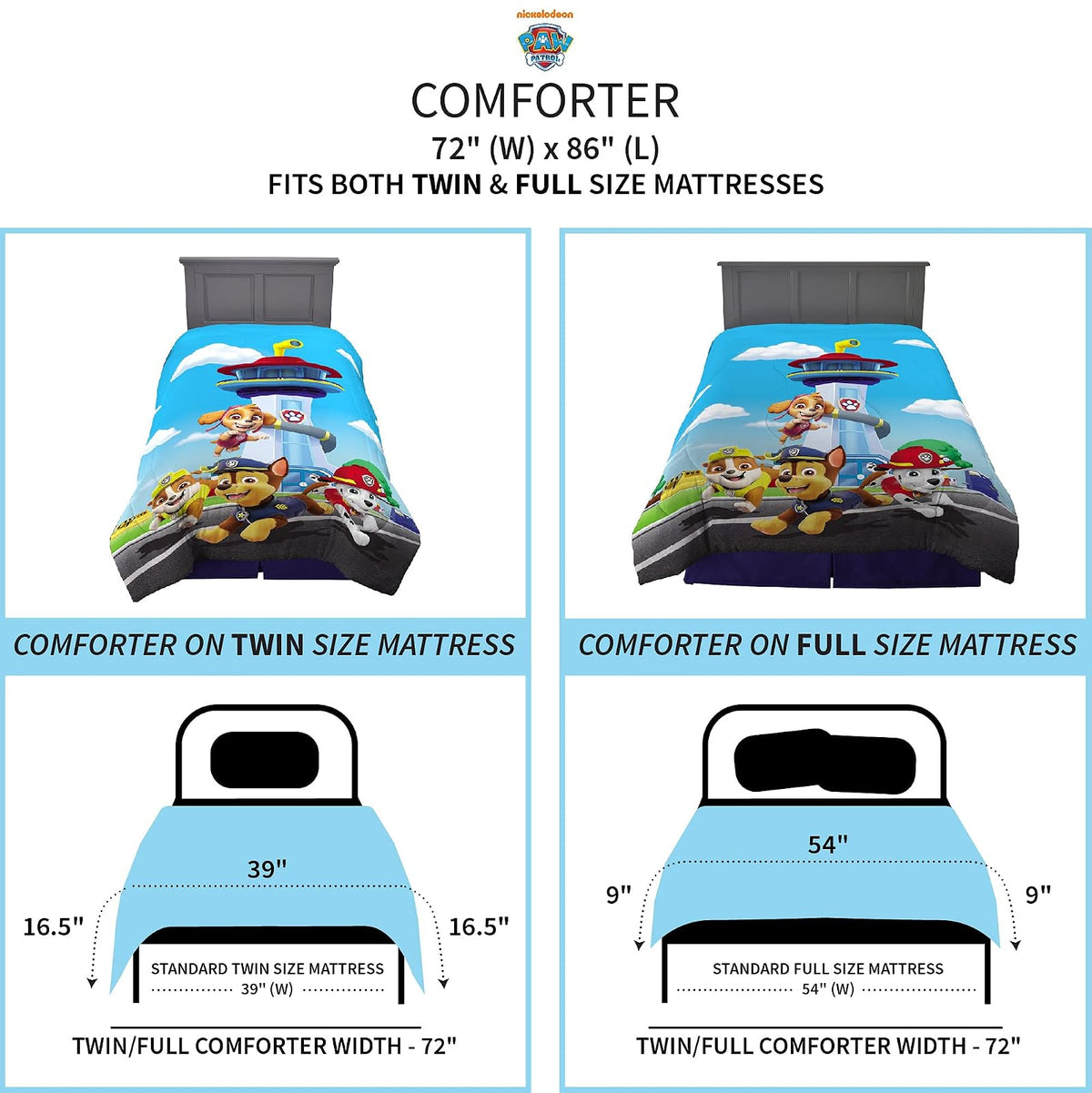 Franco Kids Bedding Edredón Reversible de Microfibra súper Suave, tamaño Individual/matrimonial, Patrulla Canina