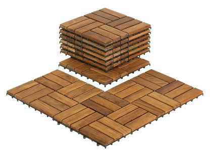 Bare Decor bare-wf2009 maciza madera de teca suelos de azulejos entrelazadas (paquete de 10), 12" x 12", café