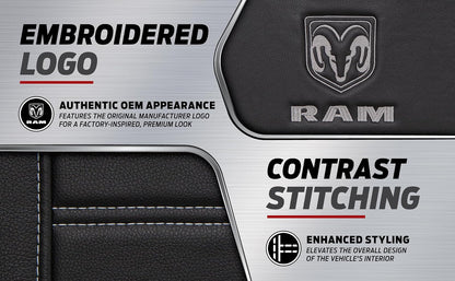 Plasticolor Funda de Asiento RAM 008628R25, 3 Piezas, Logo Gris, Negro, Ajuste Universal