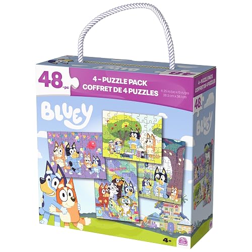 Bluey, Set de 4 Rompecabezas de 48 Piezas con Caja de Almacenamiento y asa, Juguetes de Bluey para niños a Partir de 4 años