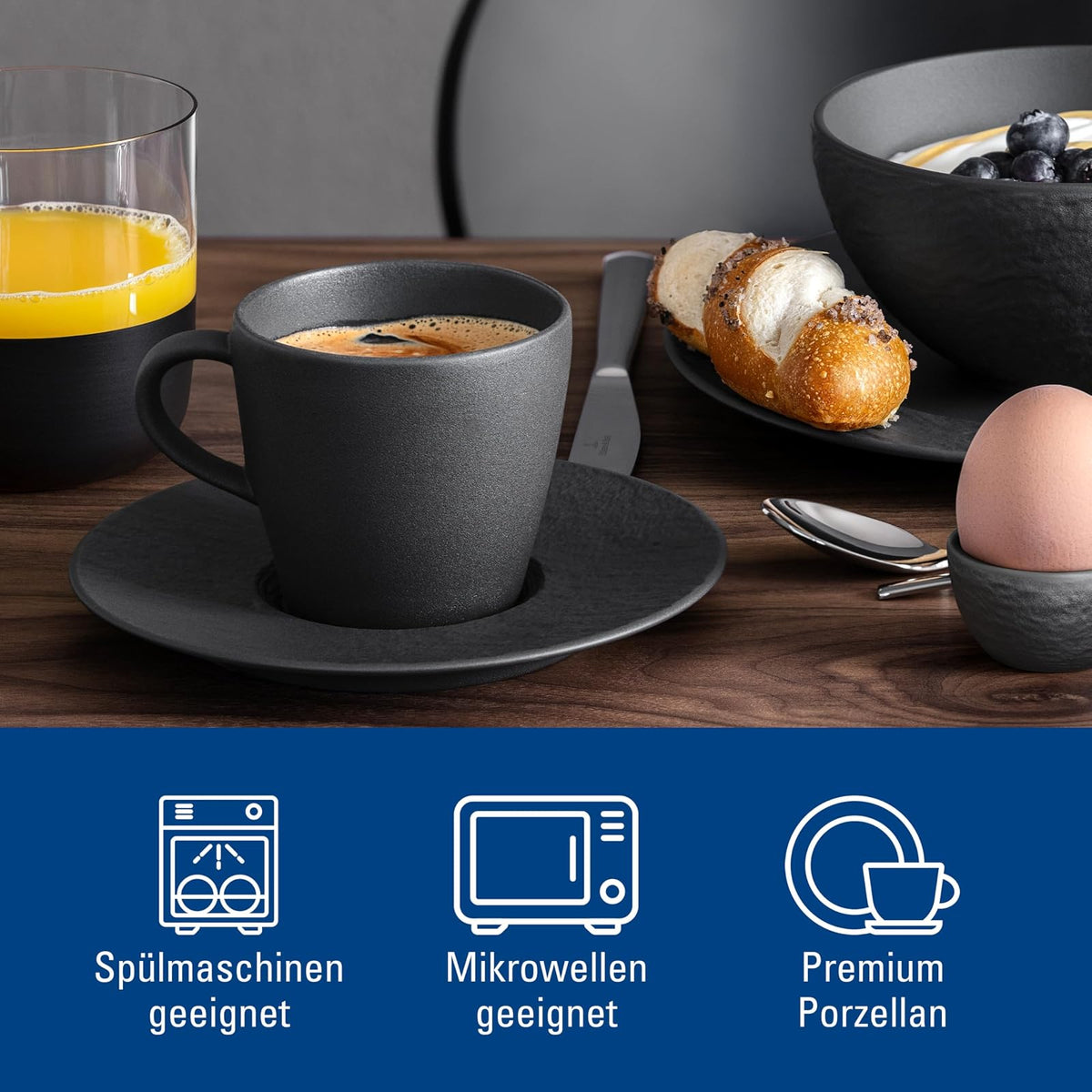 Villeroy & Boch Manufacture Rock Coffee, elegante taza de porcelana de primera calidad en un refrescante Shaofof negro, apto para lavaplatos