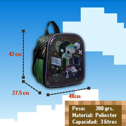 Ruz Lonchera Infantil y Preescolar | Minecraft | 100% Poliéster Capacidad 3 Litros | Lonchera con Diseño para Niños con Compartimento Interno y Cierre de Cremallera | Recomendado desde 3 años