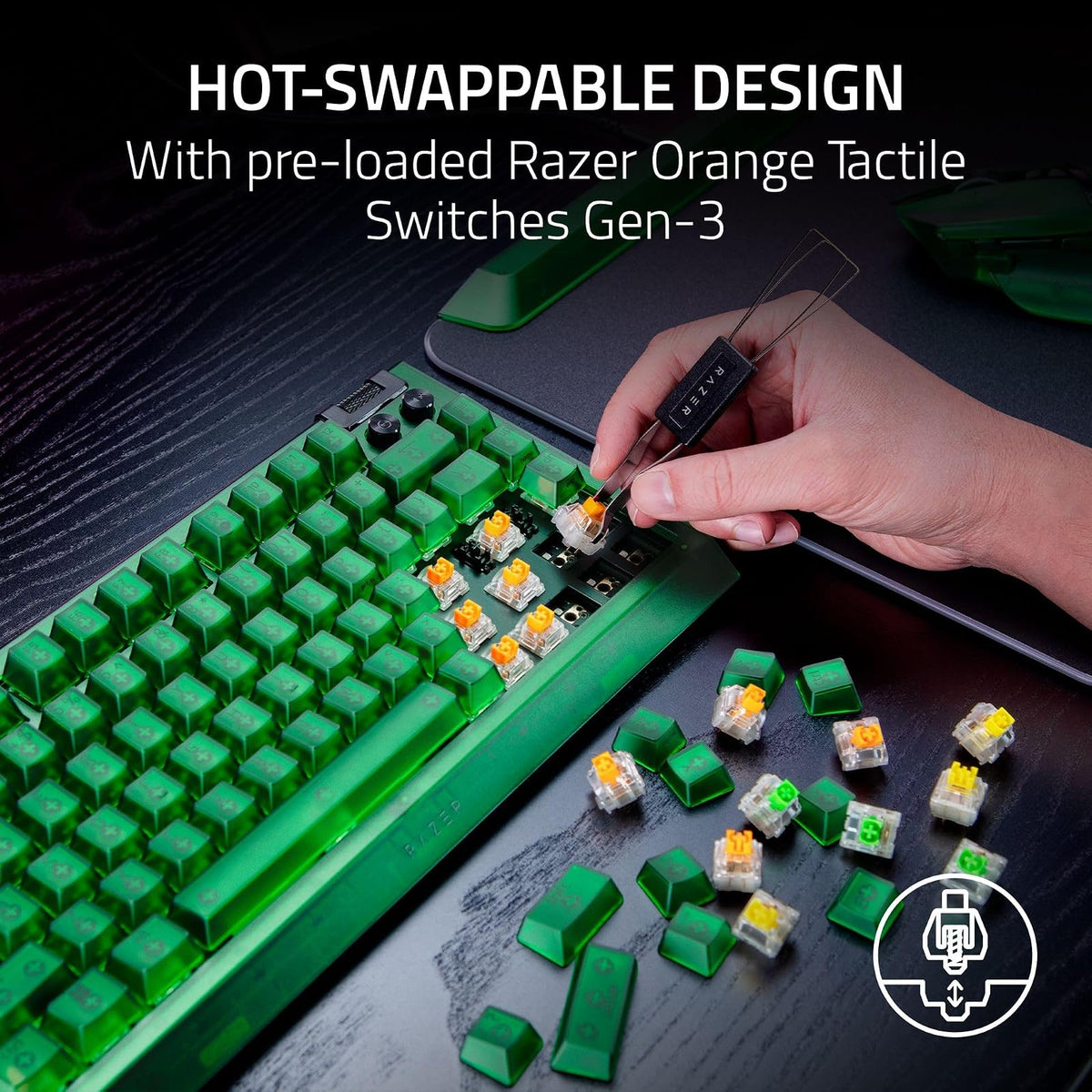 Razer V4 75% Teclado mecánico para Juegos: diseño Intercambiable en Caliente, Compacto y Duradero, interruptores táctiles Naranjas - Chroma RGB - Teclas de Rodillo y Medios MF - Cómodo