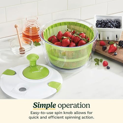Cuisinart Escurridora de ensalda, Spin salad, CTG-00-SASES | Lave y seque las verduras, frutas y verduras para ensalada,Perilla giratoria, cierres herméticos, Capacidad 4.7 L