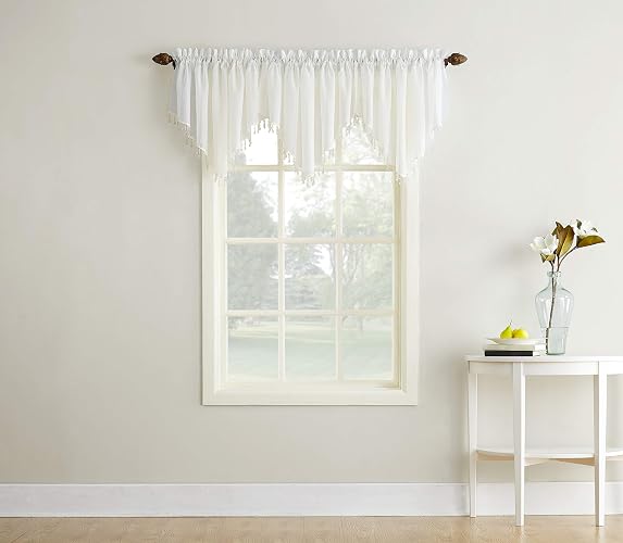 No. 918 Erica Panel de Cortina de Gasa traslúcida con Bolsillo para cortinero, Erica, Eggshell Off-White, 51" x 24" Ascot Valance, 1