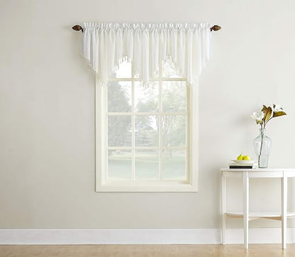 No. 918 Erica Panel de Cortina de Gasa traslúcida con Bolsillo para cortinero, Erica, Eggshell Off-White, 51" x 24" Ascot Valance, 1