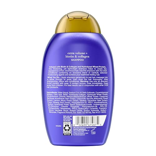 OGX, Shampoo Volumen y Fuerza Extra de Biotina y Colágeno, 385 ml