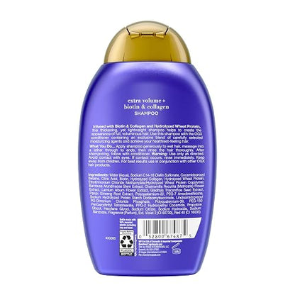 OGX, Shampoo Volumen y Fuerza Extra de Biotina y Colágeno, 385 ml