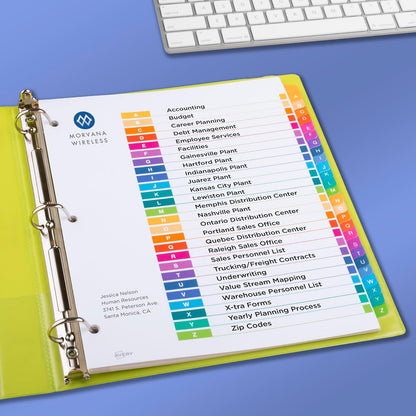 Avery A-Z Divisores para carpetas de 3 anillos, 26 pestañas por juego, tabla de contenido personalizable, pestañas multicolores, ideal para organizar informes, proyectos y más (3 juegos de 44225)