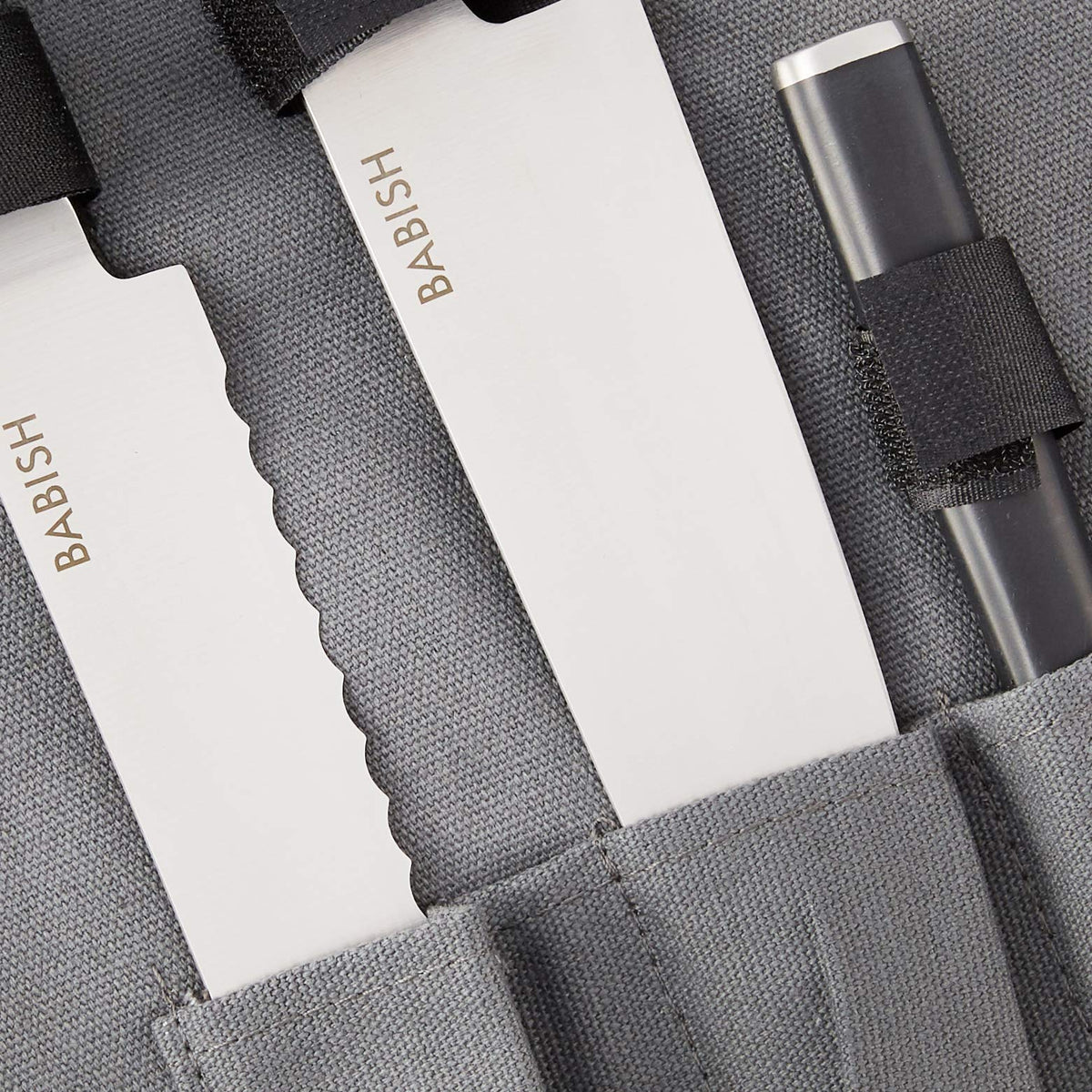 Babish Cubiertos alemanes de acero de alto carbono 1.4116, 3 piezas con rollo de cuchillos