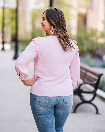 The Drop Top Para Mujer, con Cuello en V y Hombros Volados, Rosado, por @caralynmirand