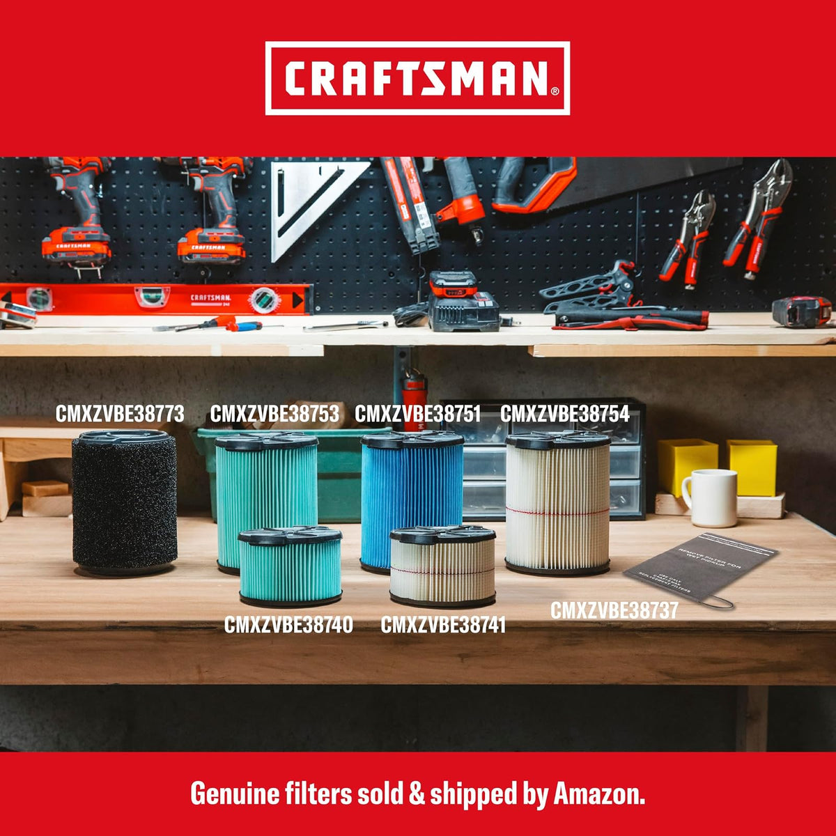 CRAFTSMAN CMXZVBE38755 - Filtro de aspiradora de repuesto para aspiradora de 5 a 20 galones, fácil instalación y atrapa desechos generales, paquete de 2
