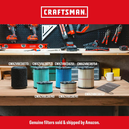 CRAFTSMAN CMXZVBE38755 - Filtro de aspiradora de repuesto para aspiradora de 5 a 20 galones, fácil instalación y atrapa desechos generales, paquete de 2