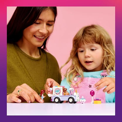 LEGO Friends Auto-Unicornio de Reparto de Pasteles – Juguete – 2 Minipersonajes – Regalo, Pastel, Globo y Dona – Regalo para Niñas, Niños y Preescolares Mayores de 4 Años – 42675