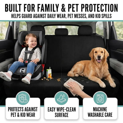 FH GROUP FB030BLACK115-COMBO Seat Cover Combo Set with Steering Wheel Cover and Seat Belt Pad (Airbag Compatible and Split Bench Black)