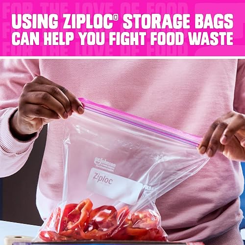 Ziploc Bolsas de Almacenamiento Reutilizables de 1 Quart, Tecnología Grip 'n Seal, Doble Cremallera, Transparente, Plástico, Extrusión o Soplado, 80 Piezas