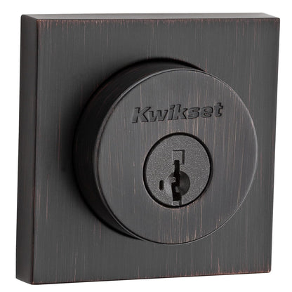 Kwikset Halifax - Cerradura de cerrojo de cerrojo veneciano, cuadrado de bronce veneciano, puerta de entrada frontal con llave, seguridad SmartKey resistente a las púas, tornillo muerto de un solo