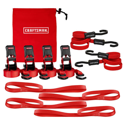 Craftsman Kit de Amarre de 10 Piezas Negro/Rojo con Correas de Trinquete y Bolsa 12 Pies x 1 Pulgada CMXAZBS777