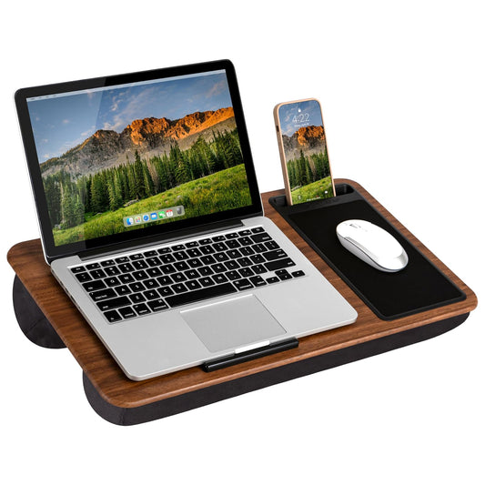 LapGear - computadora para oficina o casa, color blanco mármol, Espresso Woodgrain