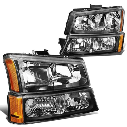 DNA Motoring HL-OH-CS03-4P-BK-AM Faros Delanteros Negros Ámbar para Chevy Silverado 2003-2006