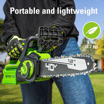 Greenworks Motosierra de 40 V, 12 pulgadas, batería USB de 2.0 Ah y cargador