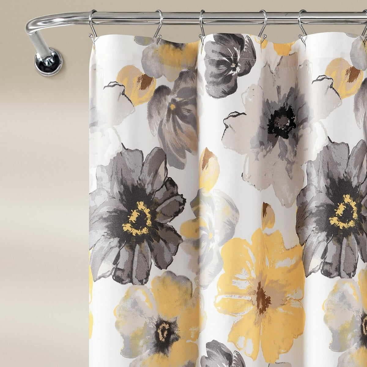 Lush Decor Leah - Cortina de Ducha con diseño de Flores Grandes Flores, 183 x 183 cm, Color Amarillo y Gris