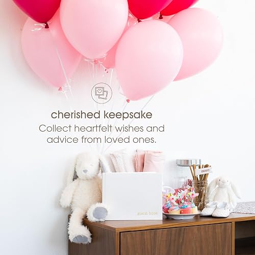 Pearhead - Libro de visitas para baby shower, clásico de género neutro para baby shower, bodas, fiestas y eventos, lino marfil con estampado dorado, 100 páginas en blanco