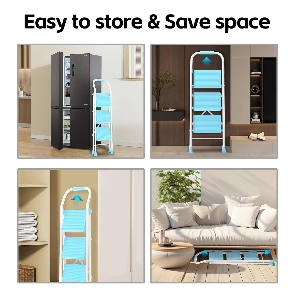 Taburete Plegable Plegable para el hogar, Adultos, Cocina, 3 escalones, Alto y Resistente con pasamanos, escaleras de Escalera, escaleras de Escalera Extensible para Interiores y Casas de 600 Libras