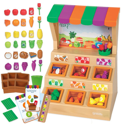 Learning Resources Mini Farmstand Sorting Set, Alimentos de Juguete, Comida de Juguete, Juguete de Clasificación, Cocina de Juguete,Regalo para Niños