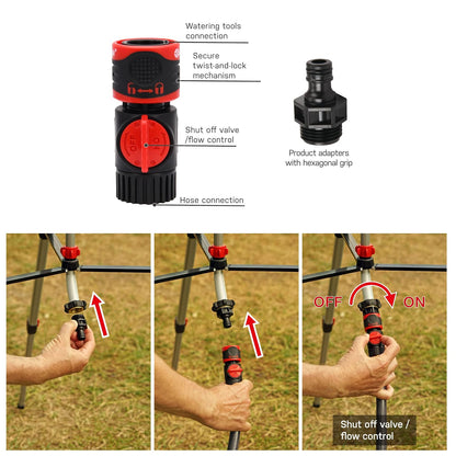 Eden 94157 Pro - Trípode telescópico de Metal (5 Libras), aspersor de Impulso de latón con Juego de iniciación de conexión rápida Premium, riego de hasta 6.360 Metros Cuadrados Pies