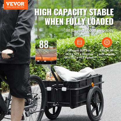 VEVOR - Remolque de carga para bicicleta, capacidad de carga de 39.9/45.4/160 libras, carro de bicicleta resistente, almacenamiento compacto plegable con enganche universal