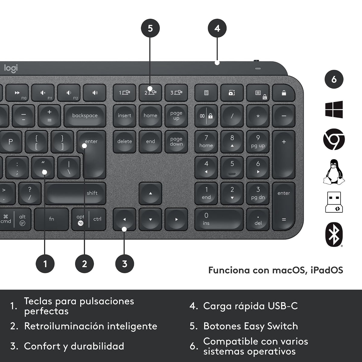 Logitech MX Keys y MX Master 3 for Business Gen2, Combinación de Teclado y Mouse, Inalámbrica, Ergonómica, Tecnología Logi Bolt Segura, Bluetooth, Certif. Global, Windows/Mac/Chrome/Linux - Grafito.