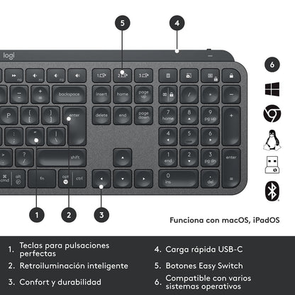 Logitech MX Keys y MX Master 3 for Business Gen2, Combinación de Teclado y Mouse, Inalámbrica, Ergonómica, Tecnología Logi Bolt Segura, Bluetooth, Certif. Global, Windows/Mac/Chrome/Linux - Grafito.